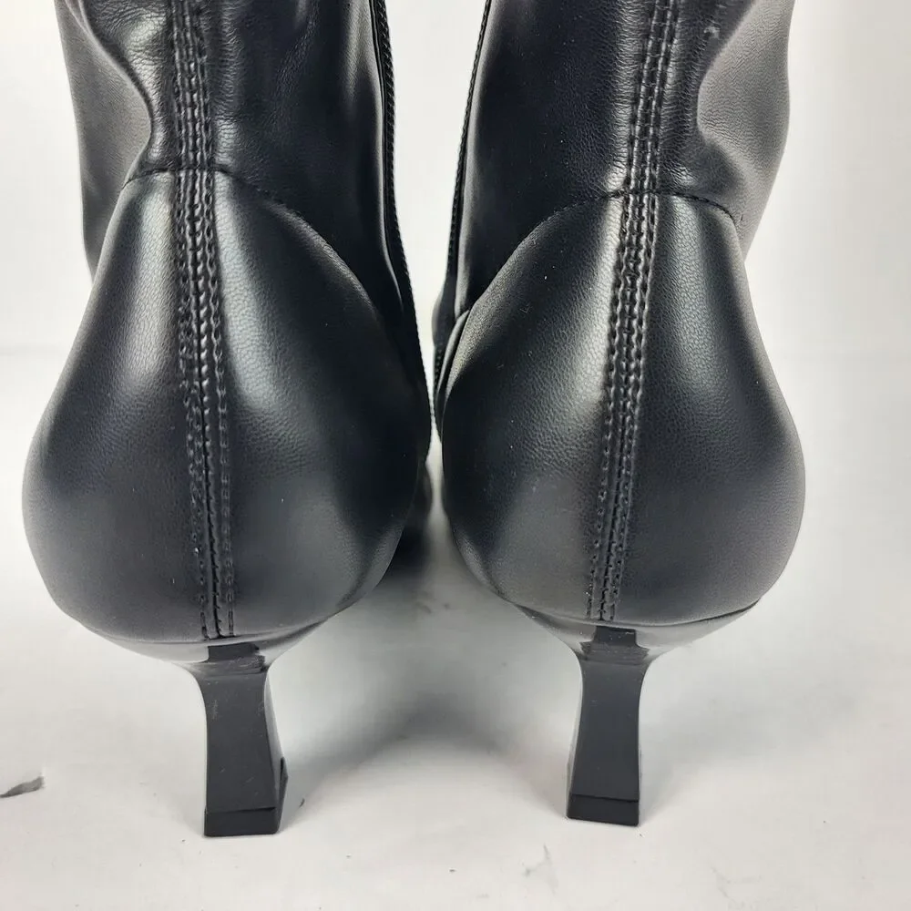 Abound Erinn Black Pointed Toe Ankle Sock Boots faux leather kitten heel Size 7M